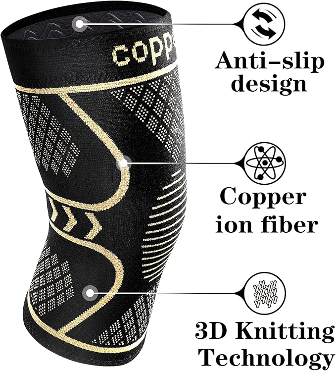 Copper Knee Braces for Women and Men 2 Pack, Knee Compression Sleeve for Knee Pain, Arthritis,ACL, Meniscus Tear, Joint Pain Relief, Knee Support for Running, Working Out, Fitness, Weightlifting-M