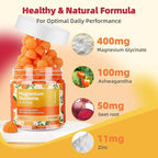 90 Count Magnesium Glycinate Gummies 400mg w/Ashwagandha Supplement - Sugar Free Zinc Magnesium Glycinate Supplement Ashwagandha Gummies for Adults Orange Flavor