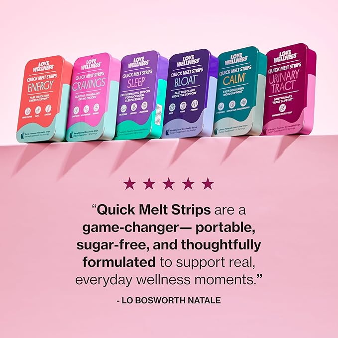 Love Wellness Urinary Tract* Quick Melt Strips - Fast-Dissolving UT Support with 36 mg PACs from Cranberry Fruit Extract - Promotes Urinary Health* - No Water Needed - Vegan and Sugar Free - 32 Strips