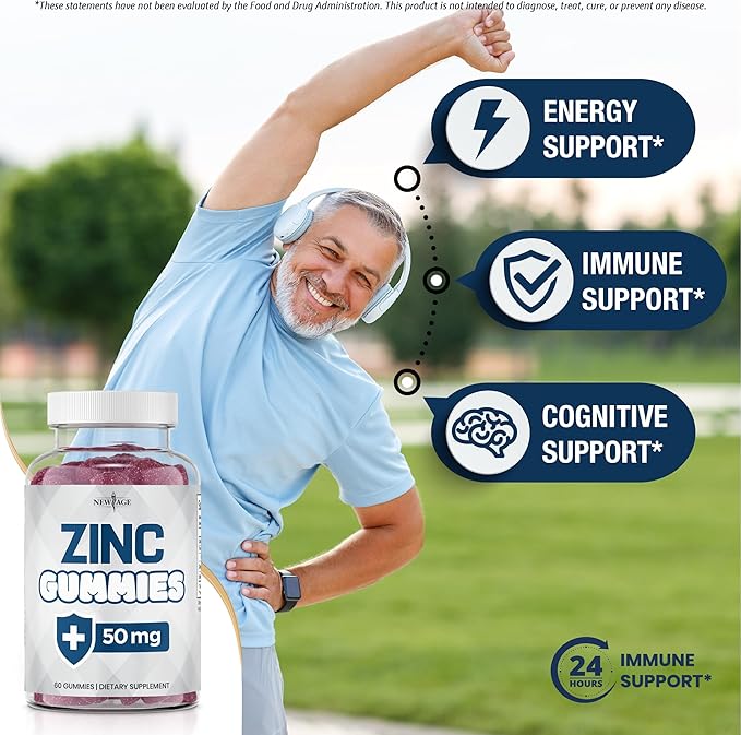NEW AGE Zinc Gummies - 50mg Zinc Supplement, Immune Supplement, Antioxidant, Non-GMO (180 Count (Pack of 3))