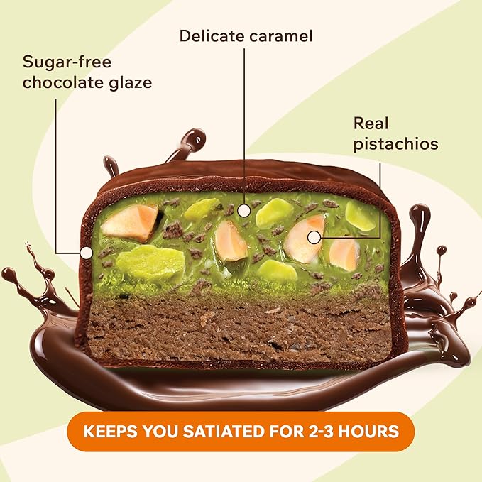 Fitness SHOCK Pistachio Chocolate Protein Bars - No Added Sugar, Low Calorie Low Carb Snack - 10g Protein, 0g Added Sugar, 180 Kcal, 15g Net Carbs, 8g Fat - 12 x 50g