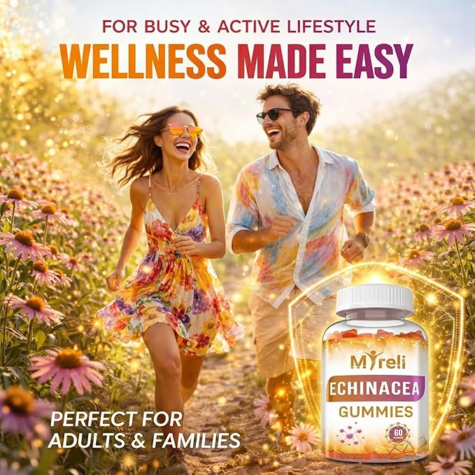 Echinacea 1000mg Gummies Supplement – Herbal Immune Formula, Botanical Antioxidant Blend, Vegan Plant Based, Non-GMO, Gluten Free, Chewable for Adults, Daily Wellness Option, 60 Count Bottle