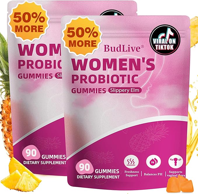 2pack Vaginal Probiotics Gummies for Women, Feminine Balance pH Gummies for Healthy Odor, Yeast Balance & Flora + Vitamin C for Immune Support -Pineapple (90Ct/ Pack)