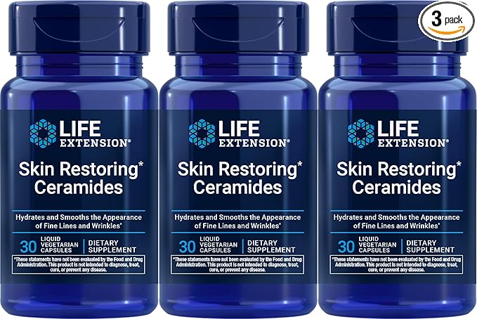 Life Extension Skin Restoring Ceramides, 30 Liquid Vegetarian Capsules (Pack of 3)