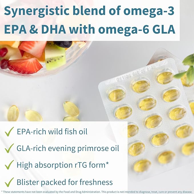 Igennus Pharmepa rtg Omega 3 EPA DHA Fatty Acids 1000mg, IFOS Certified, High Potency Wild Fish Oil with GLA Evening Primrose Oil, Lemon Flavor, 60 Softgels