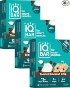 IQBAR Clean Plant Protein Bars - Toasted Coconut Chip - 36 Count - Keto, Vegan, High Fiber, Gluten and Dairy Free, Low Sugar Snack - Brain and Body Nutrients for Focus, Energy, Meal Replacement