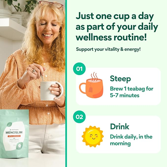 VoomVaya MenoSlim Tea – Menopause & Perimenopause Supplement for Women – Supports Healthy Metabolism & Overall Wellness – Acai Berry Flavor – 30 Tea Bags