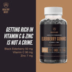 Sambucus Black Elderberry Gummies for Adults and Kids with Zinc and Vitamin C, 280 Gummy Bulk Size, Chewable Immune Support, Non GMO, Kosher, Pectin, Vegan, Delicious Berry Flavor by Healthy Heist