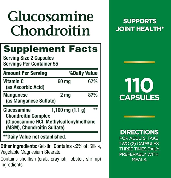 Nature's Bounty Glucosamine Chondroitin Pills and Dietary Supplement, Support Joint Health, 110 Capsules (Pack of 2)
