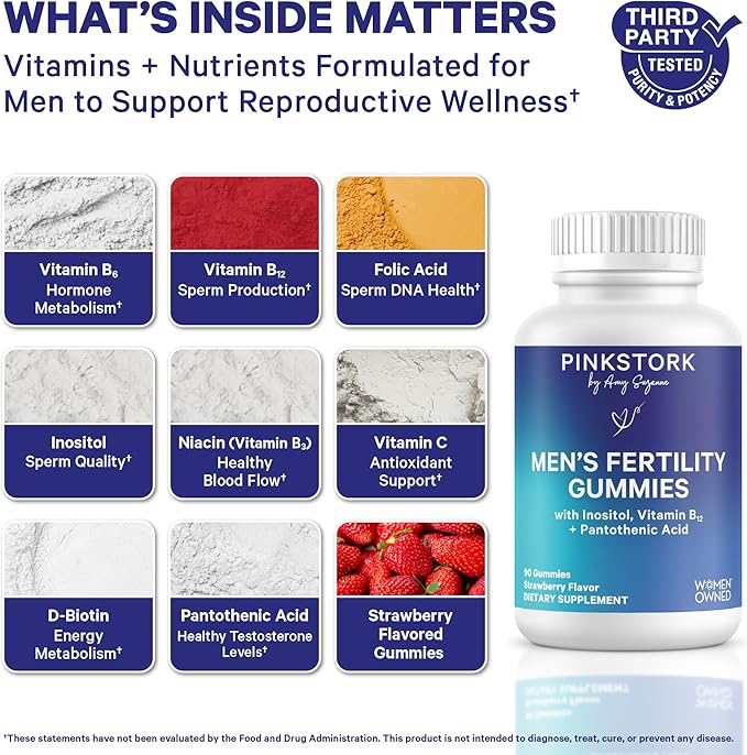 Blue Stork Fertility Supplement Gummies for Men - Male Prenatal Vitamins, Conception Support for Him - Reproductive Health, Hormonal Balance & Motility - 90 Count