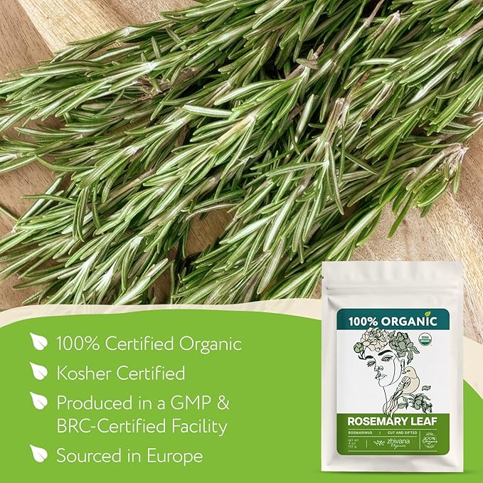 Organic Rosemary Leaf (4 oz.) (Rosmarinus officinalis) – Loose Dried Leaves – Edible Grade for Tea, Seasoning & Herbal Use