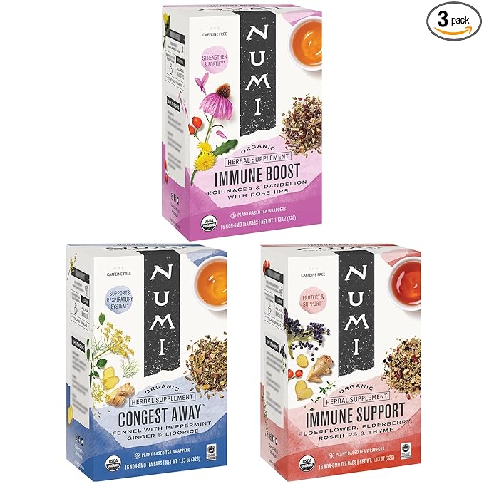 Numi Organic Immunity Tea Variety Pack – 48 Herbal Tea Bags – Functional Wellness Blends for Immune Support Comfort & Daily Balance