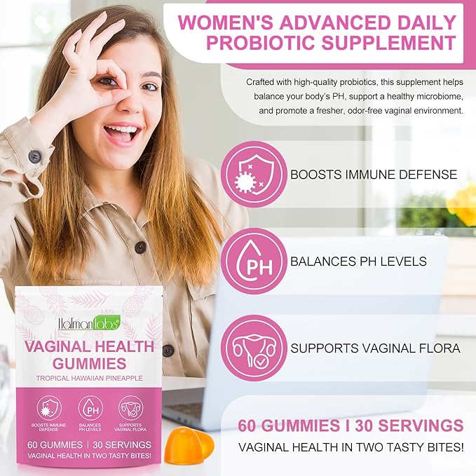 Vaginal Probiotics for Women, Ph Balance Vaginal Probiotics Gummies, Feminine Balance Womens Probiotic Vitamins Supplement,Improve Immune,Promote Vaginal Health - 60 Pineapple Gummies