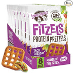 Lenny & Larry's Protein Pretzel [Taco Tuesday] FITZELS - Crunchy, Salty, Savory, Tasty Snack High in Protein - 20 g's of Plant Protein 8 Bags, 3 oz Each