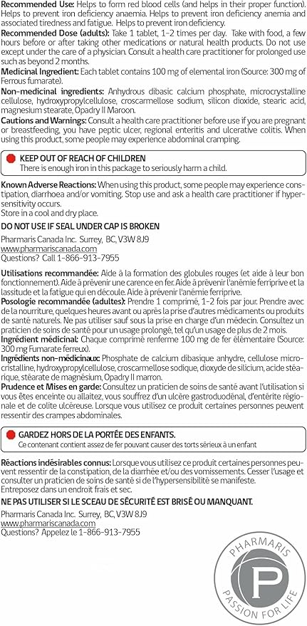 Ferofit - Ferrous Fumarate 300mg (100mg Elemental Iron), Prevents Anemia Due to Deficiency, Iron Supplement for Women & Men, 500 Tablets