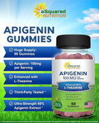 aSquared Nutrition Apigenin 100mg with L-Theanine 100mg Gummies - Apigenin Supplement for Sleep - Natural Extract Gummy Alternative to Capsules, Pills, Powder & Tea - 2 Per Serving (Pack of 3)