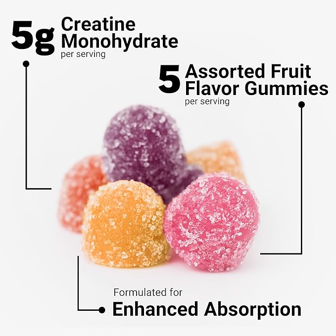 Force Factor Creatine Monohydrate Gummies, NSF Certified, 5g Dose for Men & Women to Support Muscle, Strength, Recovery, Cognitive Health & Memory, Assorted Fruit Flavors, 150 Gummies