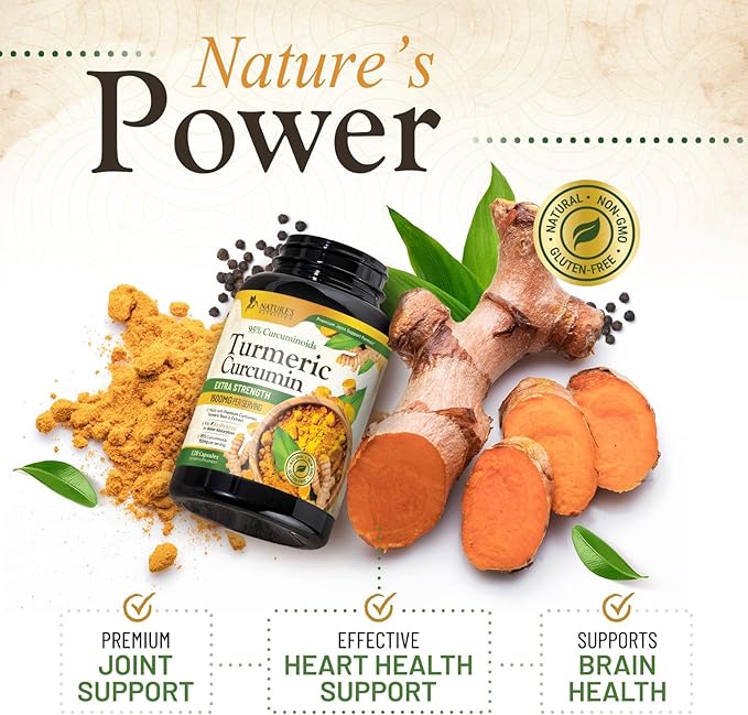 Turmeric Curcumin Supplement 1500mg - Organic Tumeric & BioPerine Black Pepper for Best Absorption with 95% Curcuminoids, Nature's Joint & Immune Support, Non-GMO, Bottled in USA - 120 Capsules