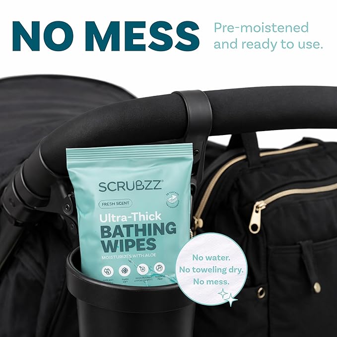Extra Large Bath Wipes for Adults No Rinse - 40 Disposable Body Cleansing Cloths for Men, Women & Elderly - Great for Gym, Camping, Post Surgery