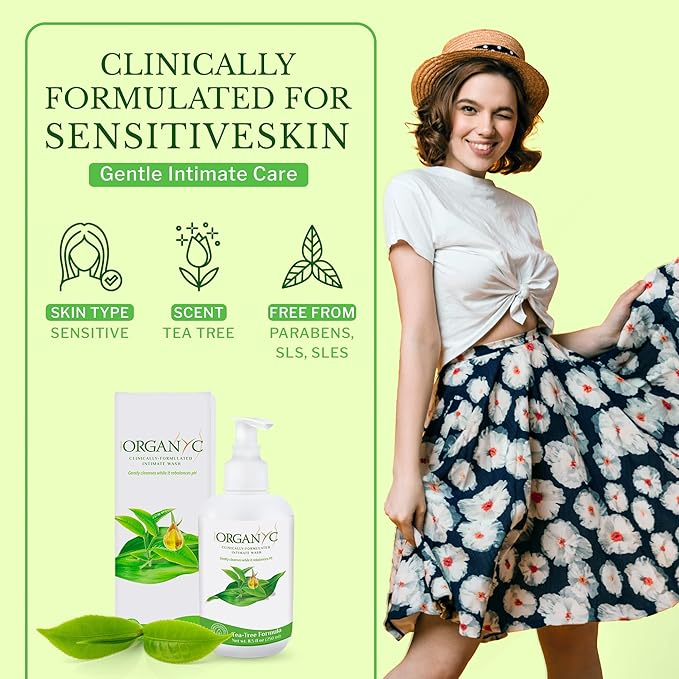 Organic Intimate Wash with Tea Tree Oils & Leaf Extracts, Gentle Cleansing Feminine Wash for Women with Sensitive Skin, Soothing pH Balance Feminine Wash, 8.5 fl oz, Pack of 2