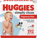 Huggies Simply Clean Unscented Baby Diaper Wipes, 3 Flip-Top Packs (192 Wipes Total), Packaging May Vary