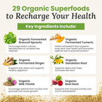 Daily Detox Greens Powder, Organic Superfood Supplement for Detox, Gut Health, Energy, Immune Support, Overall Wellness, Gluten Free Multivitamin Drink Mix, Vegan, Non GMO, 30 Servings