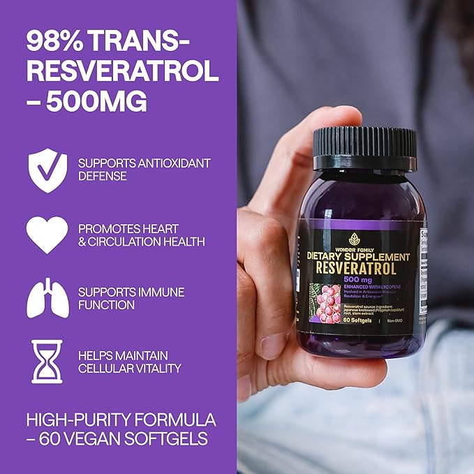 WONDER FAMILY Resveratrol Supplement 2000mg - 240 Softgels – Powerful Antioxidant for Heart Health, Immune Strength, Signs of Aging – Higher Potency Next to 1600mg - Non-GMO & Gluten Free