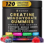 KUKALY Creatine Monohydrate Gummies for Men & Women, 9000MG Creatine Gummies Sugar Free - Mixed Flavored with L-Taurine, BCAA 2:1, B12 B6 for Boost Strength, Focus & Endurance, Vegan, Non-GMO, 120pcs