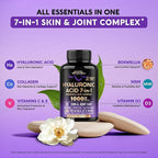 Hyaluronic Acid Supplements 1000 mg - Collagen | MSM | Boswellia | Vitamin D3, C & E - Hyaluronic Acid Capsules - Skin Hydratation & Joint Comfort Support - 7-in-1 Complex - Made in USA - 120 Capsules