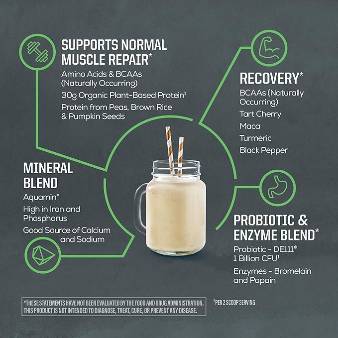 Sunwarrior Organic Plant Based Protein Powder | Vegan Organic Protein Powder with BCAA Amino Acids Plus Recovery Minerals & Botanicals | Non-GMO Soy Dairy & Gluten Free (Unflavored, 20 Servings)