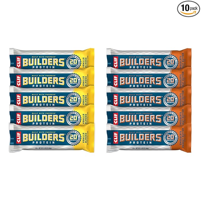 CLIF BUILDERS Protein Bars - Chocolate Peanut Butter and Vanilla Almond Flavor - Variety Pack - 20g Plant Based Protein - Gluten Free - Non-GMO - Low Glycemic - No Artificial Sweeteners - 2.4 oz. (10 Count)
