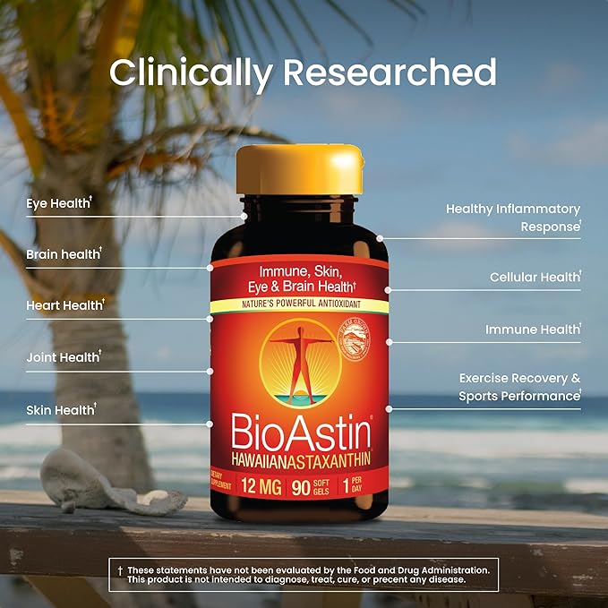Nutrex Hawaii BioAstin Hawaiian Astaxanthin - 12mg, 90 Softgels - Farm-Direct Premium Antioxidant Supplement to Support Eye, Skin, Joint & Immune System Health - Non-GMO & Gluten-Free