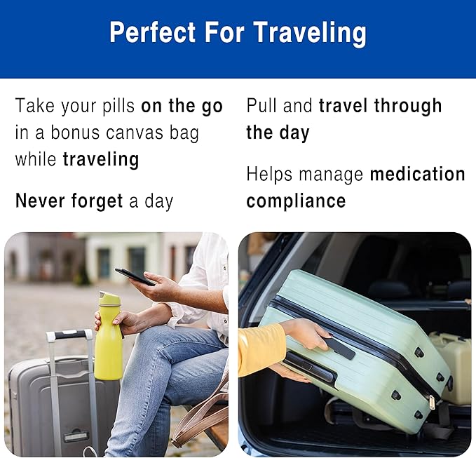 MedCenter HSA/FSA Travel Pill Organizer with Zipper Pouch & Tweezers – Portable 4-Day Medication Case with Labeled Compartments for Travel, Vitamins & Supplements
