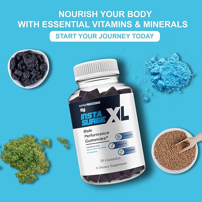 BLUE VIBE Insta Surge XL Performance Gummies, InstaSurgeXL Advanced Overall Health and Daily Natural Performance Formula Supplement, InstaSurge XL Maximum Support (1 Pack - 30 Gummies)