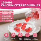 Calcium Citrate Gummies 1200 mg for Adults, High Absorption Calcium Supplement for Women & Men, Sugar Free, Non-GMO, Gluten Free, Supports Muscle & Immune - Natural Peach Flavor