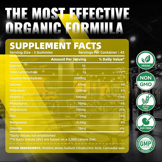 NSF Certified Creatine Gummy - Creatine Monohydrate Gummies for Men & Women-5g of Creatine Monohydrate per Serving - Sugar Free,Vegan, Pineapple Electrolyte Chews, 135 Count