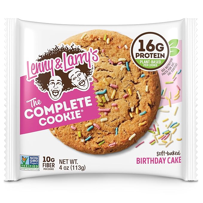 Lenny & Larry's Complete Protein Cookie, [Birthday Cake], Chewy Soft Baked, 16g Plant Protein, Vegan, Non-GMO, High Fiber, [4 Ounce] Cookie (Pack of 12)