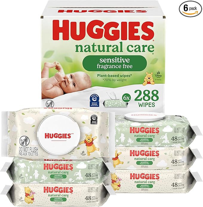Huggies Natural Care Sensitive Baby Wipes, Unscented, Hypoallergenic, 6 Flip-Top Packs (288 Wipes Total)