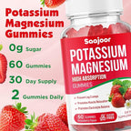 Potassium Magnesium Gummies,High Absorption Magnesium Glycinate,D3 & B6,Potassium Citrate - for Muscle Support, Leg Cramps & Electrolyte Balance - Vegan, Non-GMO, Strawberry Flavor, 60 Count
