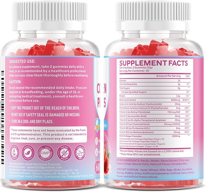 Collagen Gummies for Women & Men, Hydrolyzed Collagen Peptides(Type I, II, III, V, X) with Biotin, Hyaluronic Acid, MultiVitamins, Supports Healthy Skin, Thick Hair &Strong Nails, Sugar Free, 120Cts