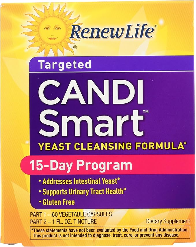 Renew Life Adult Cleanse - CandiSmart - 15-Day Yeast Cleansing Program - 2-Part Kit - Gluten & Dairy Free - 60 Vegetarian Capsules + 1 Fl. Oz. Tincture