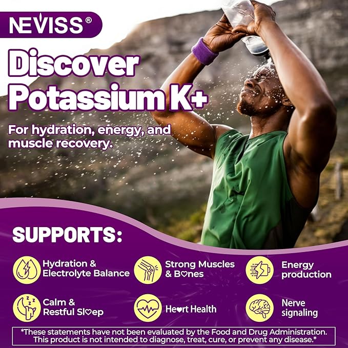 NEVISS Potassium Gluconate + Magnesium Glycinate Gummies w/ B6 & L-Theanine for Muscle Cramp & Leg Cramp Relief | Sugar-Free Electrolyte Supplement for Energy, Hydration & Calm Relax | Vegan, 60Cts