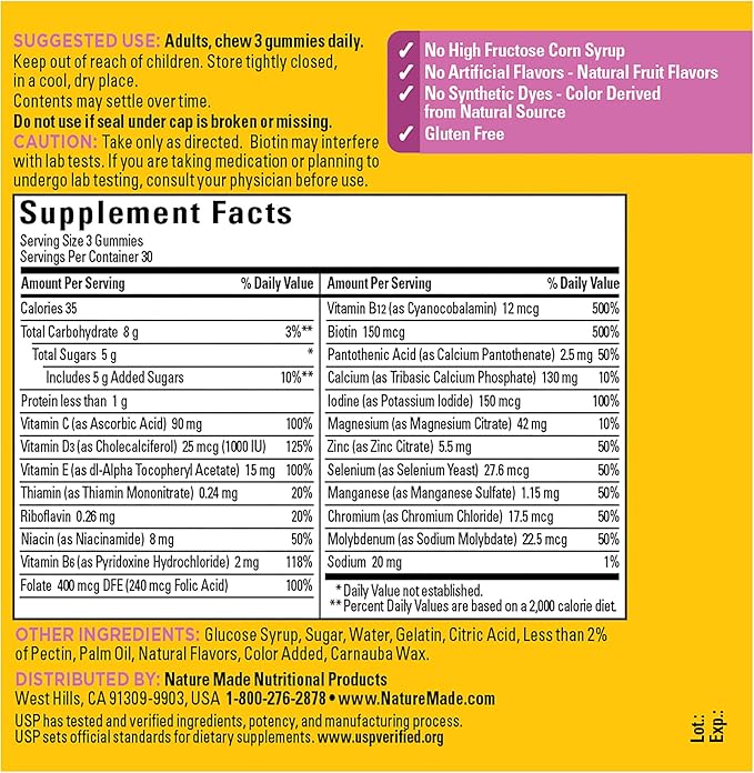 Nature Made Advanced Womens Gummy Multivitamins with Magnesium Citrate, Calcium, B Vitamins, Multivitamin Gummies for Women, 90 Multi Vitamin Gummies, 30 Day Supply