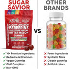 Sugar Savior Ceylon Cinnamon Berberine Gummies Apple Cider Vinegar Artichoke Turmeric Blueberry Ginseng Banaba Bitter Melon Black Pepper Vitamin D Zinc GLP1 Gummies 60 Count by Clean Nutra