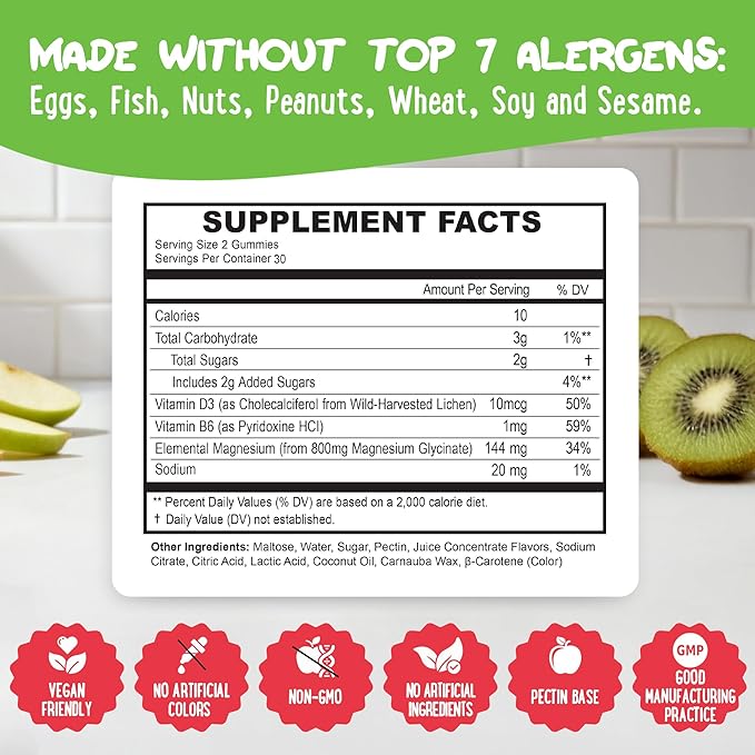 Center-Filled Magnesium Glycinate Gummies 400MG - High Absorption for Kids, Teens & Adults - Supplement for Sleep, Calm & Muscle Relaxation with B6 & D3 - Gluten Free & Vegan Friendly - 60 Count