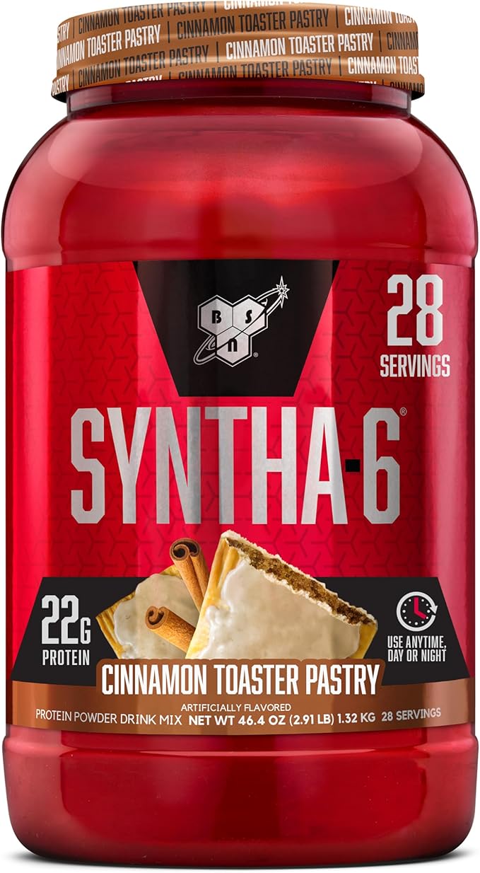 BSN SYNTHA-6 Premium Protein Powder with 6g of Fiber, Whey Isolate, Micellar Casein, Milk Protein Isolate, 5g of Fat, Cinnamon Toaster Pastry, 28 Servings, 2.91 Pound (Packaging May Vary)