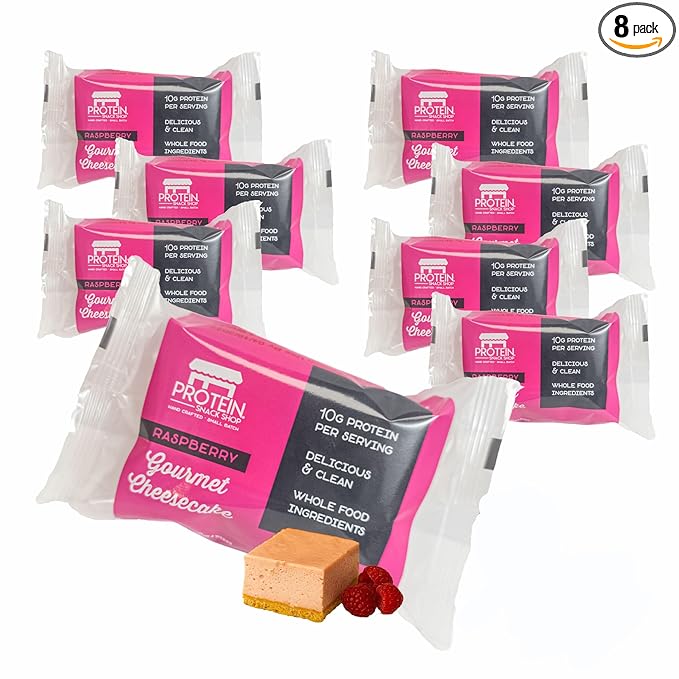 Low Carb Protein Cheesecake Bars | High Protein, Gluten-Free, Clean Ingredients Snack Bars (8, Raspberry)