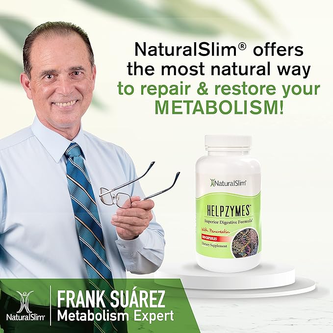 NaturalSlim Digestive Enzymes for Women & Men - Helpzymes Essential Enzymes for Digestion, Gut Health, Gas Bloating Relief with Bromelain, Ox Bile, Pancreatin. & Betaine HCL - 100 Capsules Solo