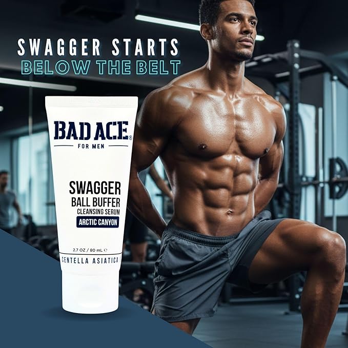 BAD ACE Swagger Ball Buffer | Rinse-Free Hygiene Cleanser & Men's Intimate Wash | Ball & Groin Wash for Men | Below-the-Belt Intimate Wash for Male, Odor & Sweat Control, 2.7 oz