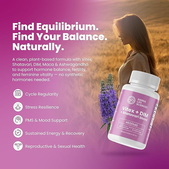 Hormonal Balance Blend for Women – Vitex, DIM, Shatavari + Adaptogenic Support – Menstrual & Menopause Relief – Vegan, Clean-Label Formula – 4600mg – 60 Capsules